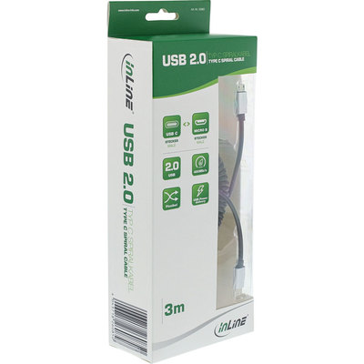 InLine® USB 2.0 Spiralkabel, USB-C Stecker an Micro-B Stecker, schwarz/Alu, flexibel, 3m (Produktbild 11)