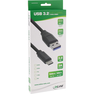 InLine® USB 3.2 Kabel, USB-C Stecker an A Stecker, schwarz, 0,5m