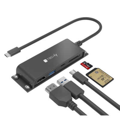 Techly Docking Station 5 in 1 -- USB-C HDMI Hub mit Micro SD/SD Reader, IADAP-USBC-935 (Produktbild 1)
