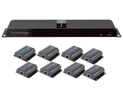 HDMI Extender/Splitter mit IR über -- Netzwerkkabel bis zu 50m, 1x8