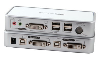 2-Port KVM Switch -- USB-DVI-I-Audio-USB2.0Hub incl. Kabelset, EB950 (Produktbild 1)