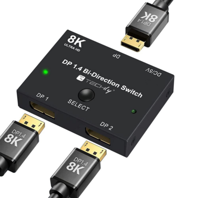 Techly Bidirektionaler Switch 8K DP1.4 -- Displayport Splitter, IDATA-DP-2DP-8KT (Produktbild 1)