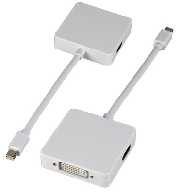 Mini DisplayPort 3-fach Adapter, MiniDP -- - HDMI+DVI+Displayport Adapter, weiß
