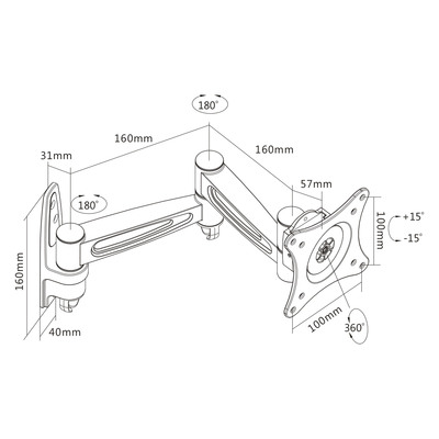 InLine® Wandhalterung für TFT bis 68cm (27), max. 15kg, 2-teiliger Arm (Produktbild 3)