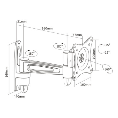 InLine® Wandhalterung für TFT bis 69cm (27), max. 15kg, einteiliger Arm (Produktbild 3)