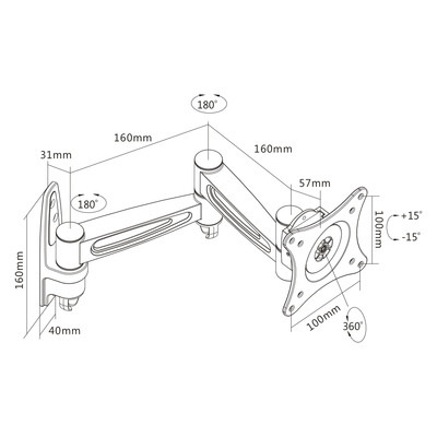 InLine® Wandhalterung, für Monitore bis 69cm (27), max. 15kg, 2-teiliger Arm (Produktbild 3)