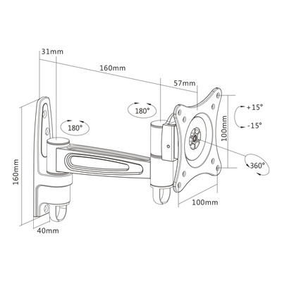 InLine® Wandhalterung, für Monitore bis 69cm (27), max. 15kg, einteiliger Arm (Produktbild 3)