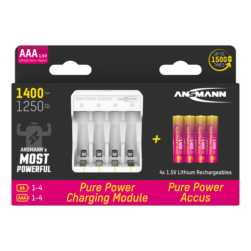 ANSMANN 1001-0182 Pure Power Ladeset mit 4 Li-Ion Akkus Micro AAA