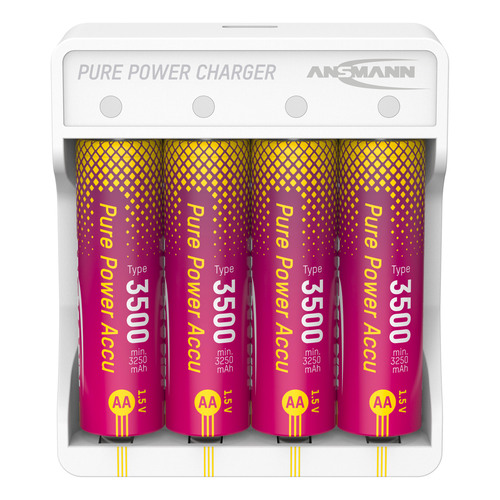 ANSMANN 1001-0183 Pure Power Ladeset mit 4 Li-Ion Akkus Mignon AA