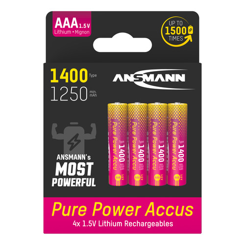 ANSMANN 1311-0034 Pure Power Li-Ion Akkus Micro AAA (1250 mAh), 4er Pack