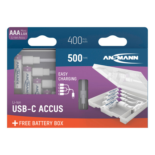 ANSMANN 1311-0035 Li-Ion Akkus Micro AAA Typ 500 (min. 400 mAh) 4er Pack mit Box