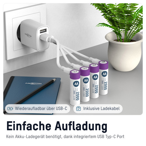 ANSMANN 1312-0036 Li-Ion Akkus Mignon AA Typ 2000