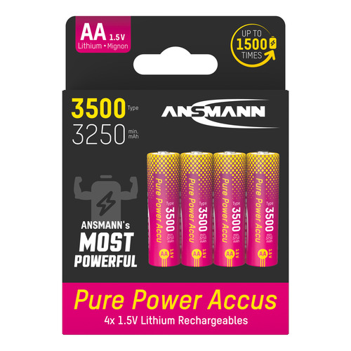 ANSMANN 1312-0042 Pure Power Li-Ion Akkus Mignon AA (3250 mAh), 4er Pack