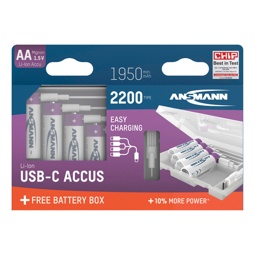 ANSMANN 1312-0044 Li-Ion Akkus Mignon AA Typ 2200 4er Pack, mit Box