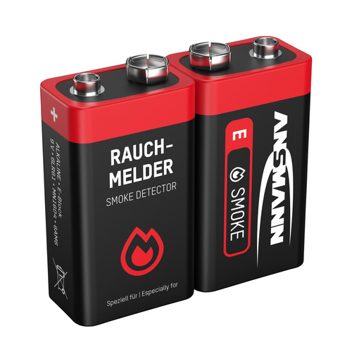ANSMANN 1515-0006 Alkaline-Batterie für Rauchmelder, 6LR61 9V Block (E) 2er-Pack