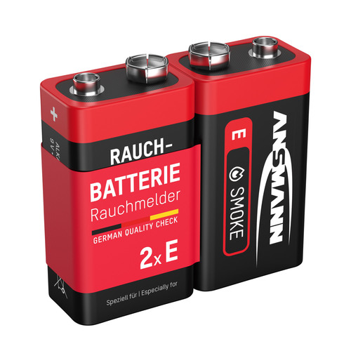 ANSMANN 1515-0006 Alkaline-Batterie für Rauchmelder, 6LR61 9V Block (E) 2er-Pack