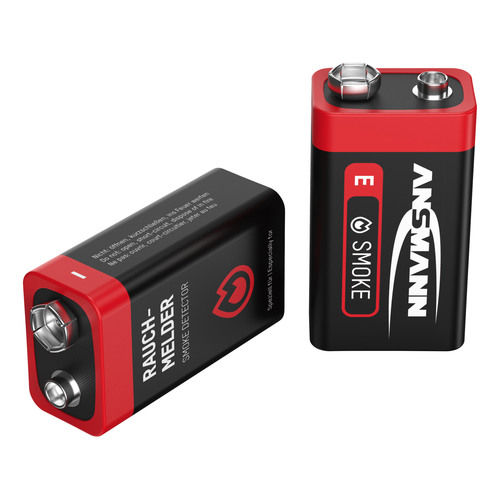 ANSMANN 1515-0006 Alkaline-Batterie für Rauchmelder, 6LR61 9V Block (E) 2er-Pack