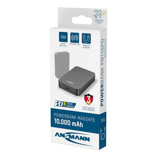 ANSMANN 1700-0199 Powerbank 10000 mAh PB115PD MagSafe, USB-C, PD 20W