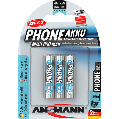 ANSMANN 5030142 NiMH-Akku Micro AAA, Phone DECT, 800mAh, 3er-Pack (Produktbild 1)