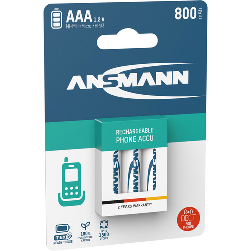 ANSMANN 5030142 NiMH-Akku Micro AAA, Phone DECT, 800mAh, 3er-Pack