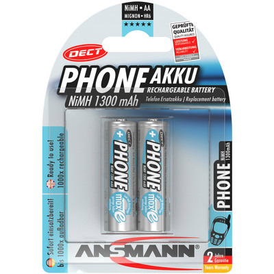 ANSMANN 5030802 NiMH-Akku Mignon AA, Phone DECT, 1300mAh, 2er-Pack ANSMANN 5030802 NiMH-Akku Mignon AA, Phone DECT, 1300mAh, 2er-Pack