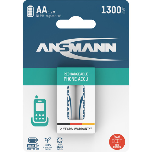 ANSMANN 5030802 NiMH-Akku Mignon AA, Phone DECT, 1300mAh, 2er-Pack