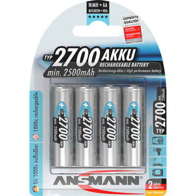 ANSMANN 5030842 NiMH-Akku Mignon AA, 2700mAh, 4er-Pack ANSMANN 5030842 NiMH-Akku Mignon AA, 2700mAh, 4er-Pack