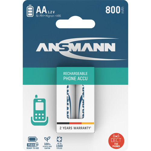ANSMANN 5030902 NiMH-Akku Mignon AA, Phone DECT, 800mAh, 2er-Pack