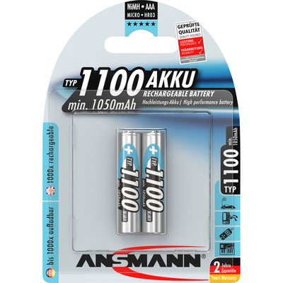 ANSMANN 5035222 NiMH-Akku Micro AAA, 1100mAh, 2er-Pack