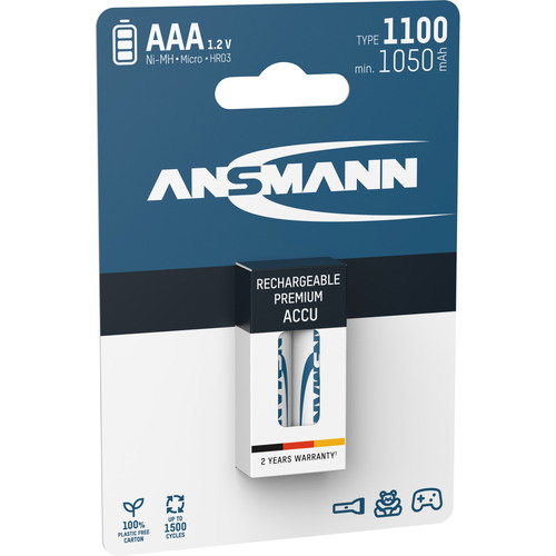 ANSMANN 5035222 NiMH-Akku Micro AAA, 1100mAh, 2er-Pack