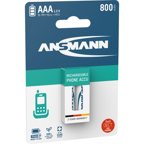 ANSMANN 5035332 NiMH-Akku Micro AAA, Phone DECT, 800mAh, 2er-Pack