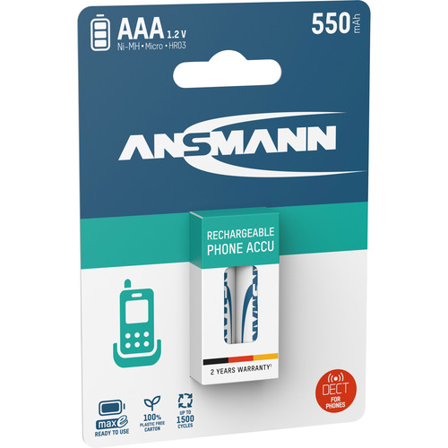 ANSMANN 5035523 NiMH-Akku Micro AAA, Phone DECT, HR03 1.2V, 2er-Pack