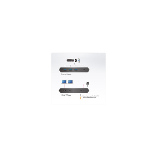 ATEN US3342 2-Port USB 3.2 USB-C Gen 2 Sharing Switch mit Power Pass-through