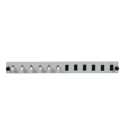 Bestückte 12 Port Frontblende mit 6 x LC -- Duplex Kupplung OM4 vertikal, grau