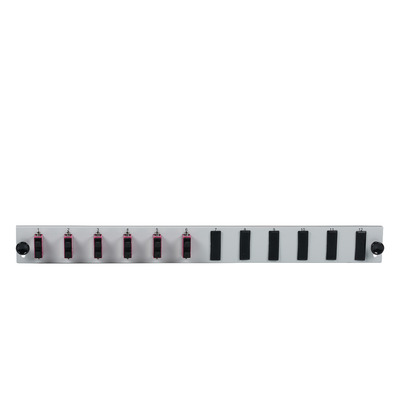 Bestückte 12 Port Frontblende mit 6 x SC -- Duplex Kupplung OM4 vertikal, grau