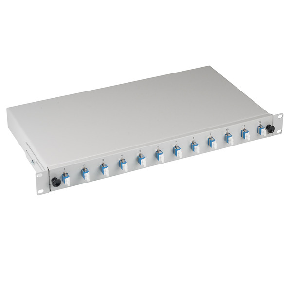 Bestückte Spleißbox ausziehbar LC OS2 -- 24xPigtails / 12xDuplex-Kupplung