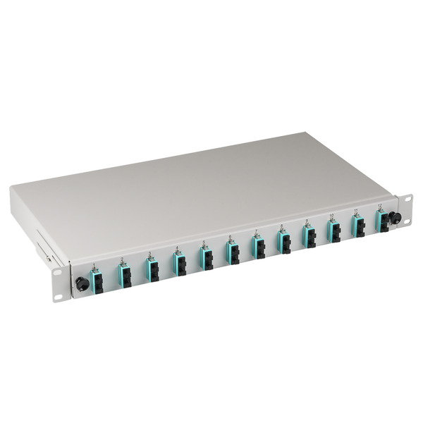 Bestückte Spleißbox ausziehbar SC OM3 -- 12xPigtails / 6xDuplex-Kupplung