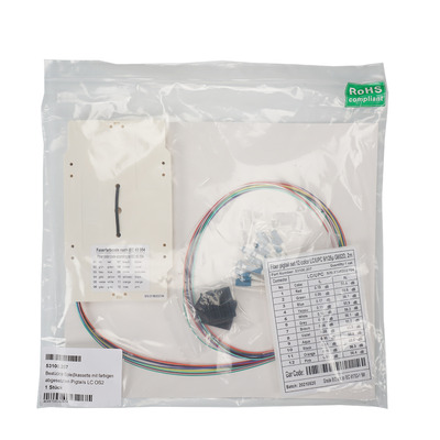 Bestückte Spleißkassette mit farbigen -- abgesetzten Pigtails LC/APC OS2 Bestückte Spleißkassette mit farbigen -- abgesetzten Pigtails LC/APC OS2