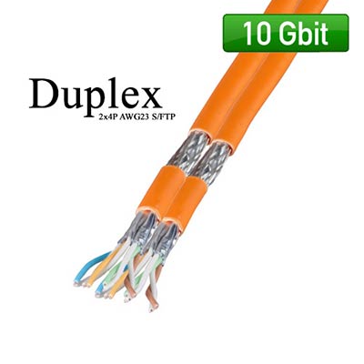 Communik© - 10Gbit Verlegekabel Duplex Cat.7, 1000MHz, AWG23 S/FTP 2x4P FRNC-B orange, 100 Meter