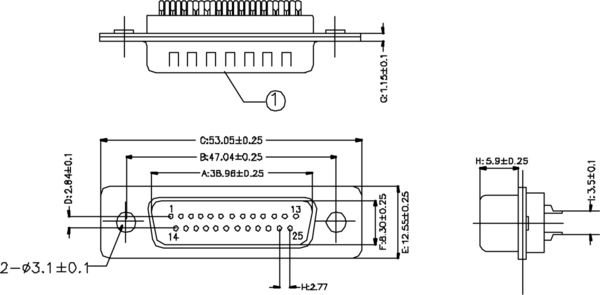 D-Sub Lötstecker 25pol. EDS 25 LL /Z --
