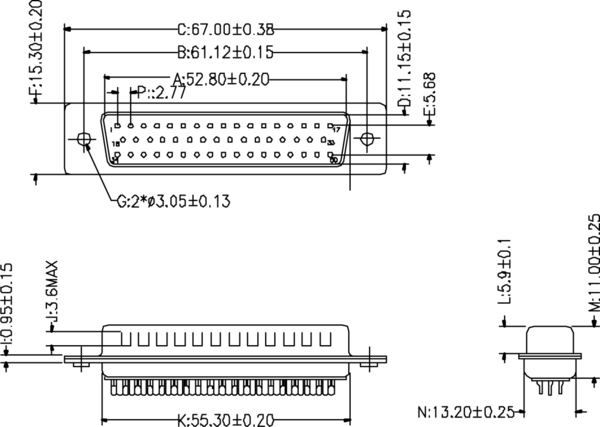 D-Sub Lötstecker 50pol. EDS 50 LL /Z --