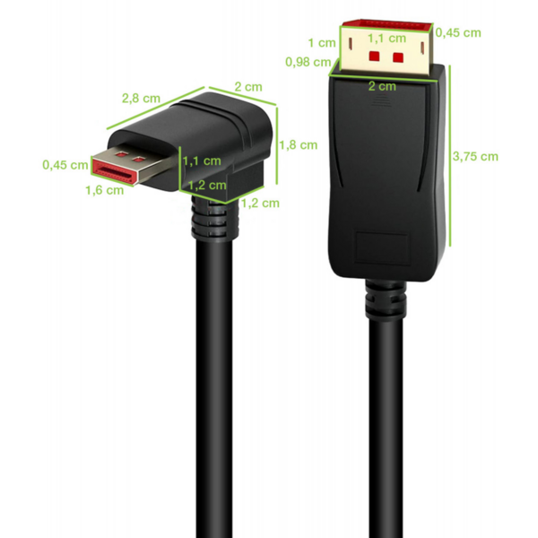DisplayPort 1.4 Anschlusskabel, M/M 4K@120Hz, 2m schwarz 1-seitig gewinkelt