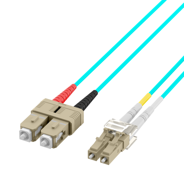 Duplex Patchkabel Flat-Twin LC-SC OM3 -- 2m LSZH 3x5mm aqua