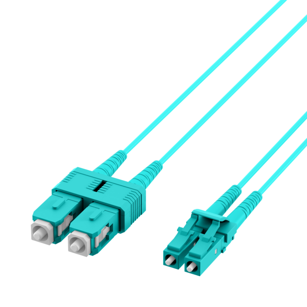Duplex Patchkabel LC-SC OM3 -- 0,5m LSZH 1,2mm aqua