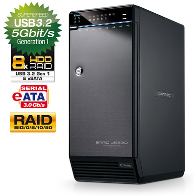 FANTEC QB-X8US3R HDD-Gehäuse 8x 3,5 SATA, mit USB3.2, eSATA, RAID, schwarz (Produktbild 1)