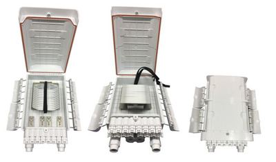 FTTH IP65 Anschlussbox für 96 Fasern -- und Faserüberlängenaufnahme FTTH IP65 Anschlussbox für 96 Fasern -- und Faserüberlängenaufnahme