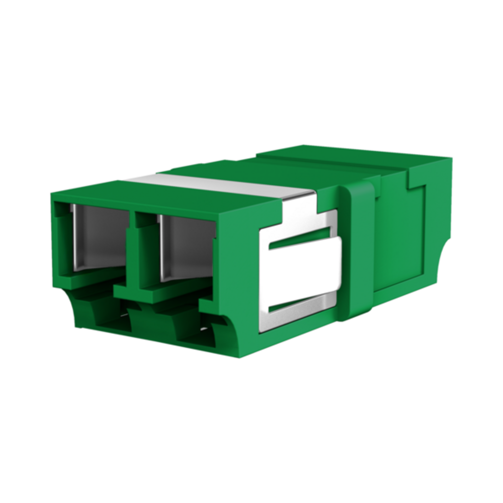 Glasfaser Kupplungen Kupplung LC/APC Duplex OS2 grün, mit Shutter flanschlos - 1 VPE = 12 Stï¿½ck Glasfaser Kupplungen