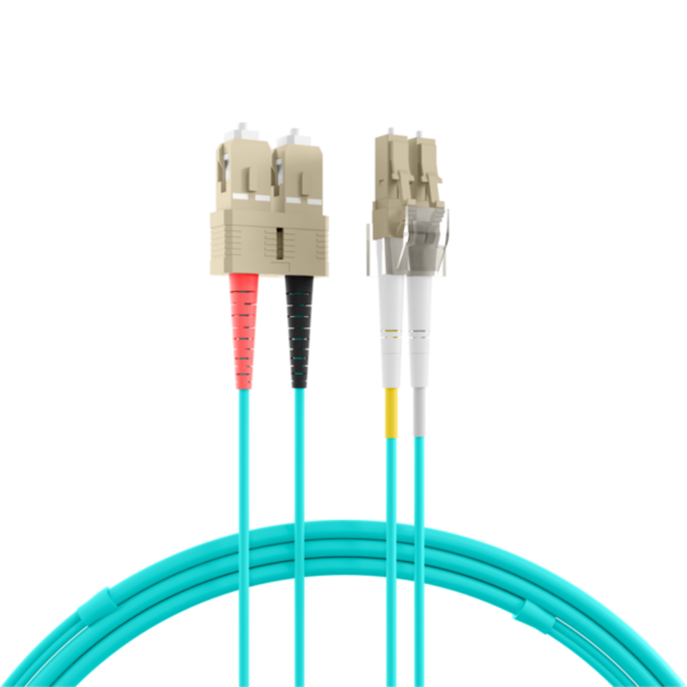 Glasfaser Patchkabel Duplex Patchkabel Flat-Twin LC-SC OM3, 3m LSZH 3x5mm aqua - 1 VPE = 10 Stï¿½ck Glasfaser Patchkabel