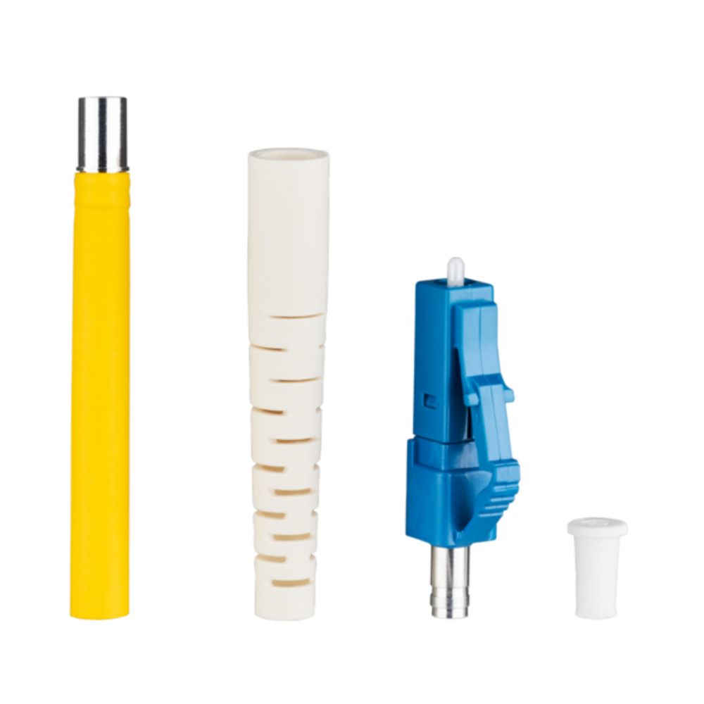 Glasfaser Stecker  Senko Stecker LC SM 3,0mm, Stecker (blau) Knickschutz (weiß) - 1 VPE = 100 Stück Glasfaser Stecker