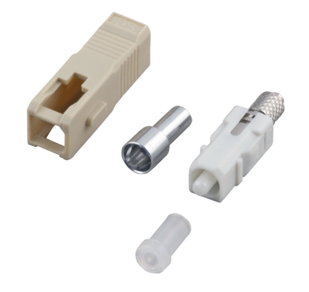 Glasfaser Stecker  Senko Stecker SC MM 3,0mm, Stecker (beige) Knickschutz (schwarz) - 1 VPE = 100 Stück Glasfaser Stecker